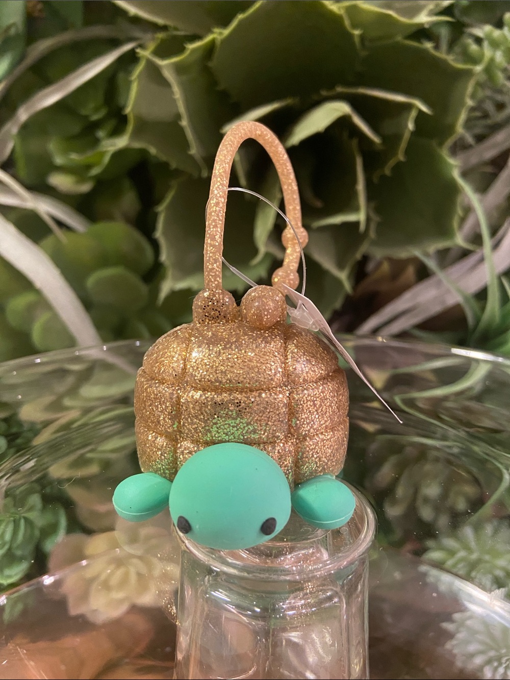 Bath & Body Works Gold Glitter Turtle PocketBac Bag Charm with Mint Green Face